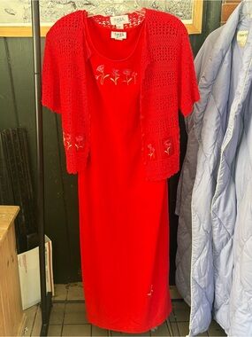 Teddi Red Embroidered Maxi Dress with Crochet Overlay